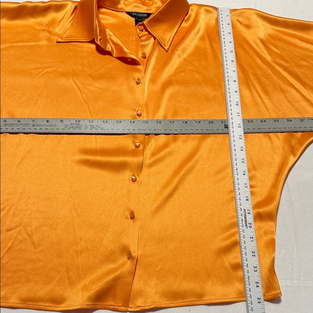 St. John Sophisticated Design Dolman Sleeves Orange Satin Button-Down Shirt - Picture 9 of 9